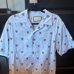 Gucci Light Blue Short-Sleeve Button-Down Shirt